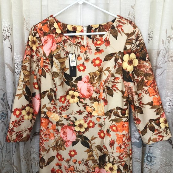 Talbots Floral Dress Size 10 Lined Orange Floral - Picture 2 of 8